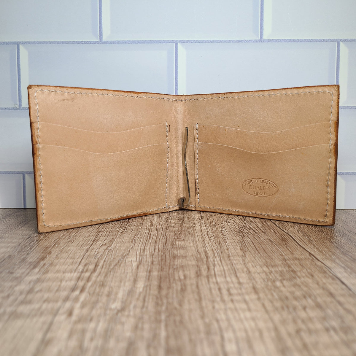 Bi-fold Floral Tooled Leather Wallet with Chocolate Brown Background In-Stock