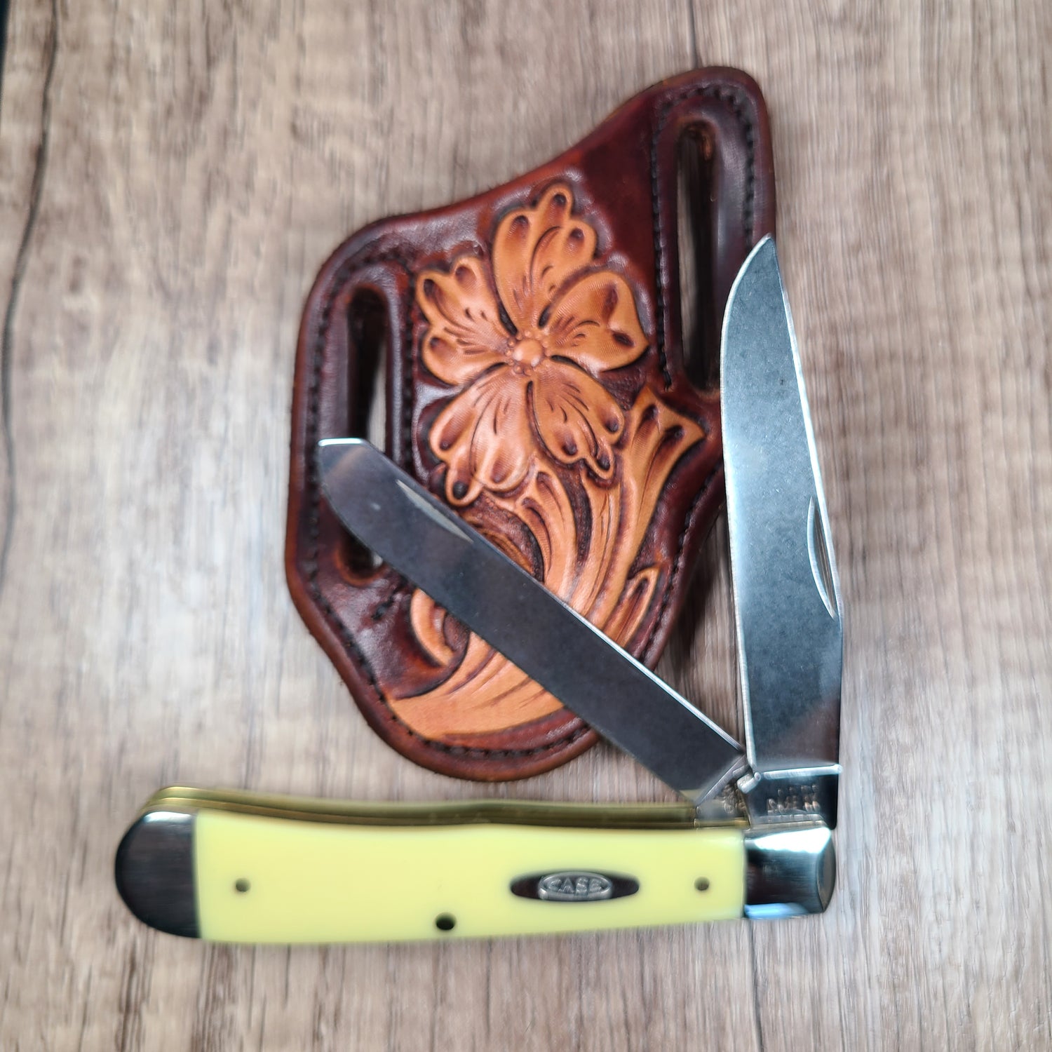 Leather Floral Tooled Scabbard with Case Knife