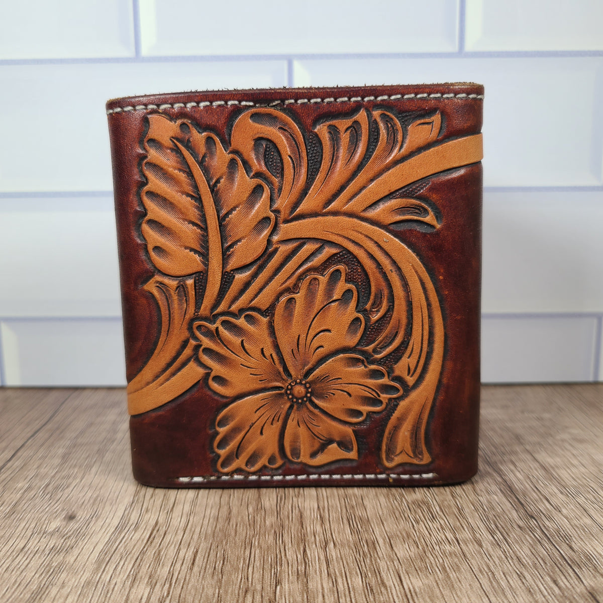 Leather Tri-Fold Floral Wallet - In Stock