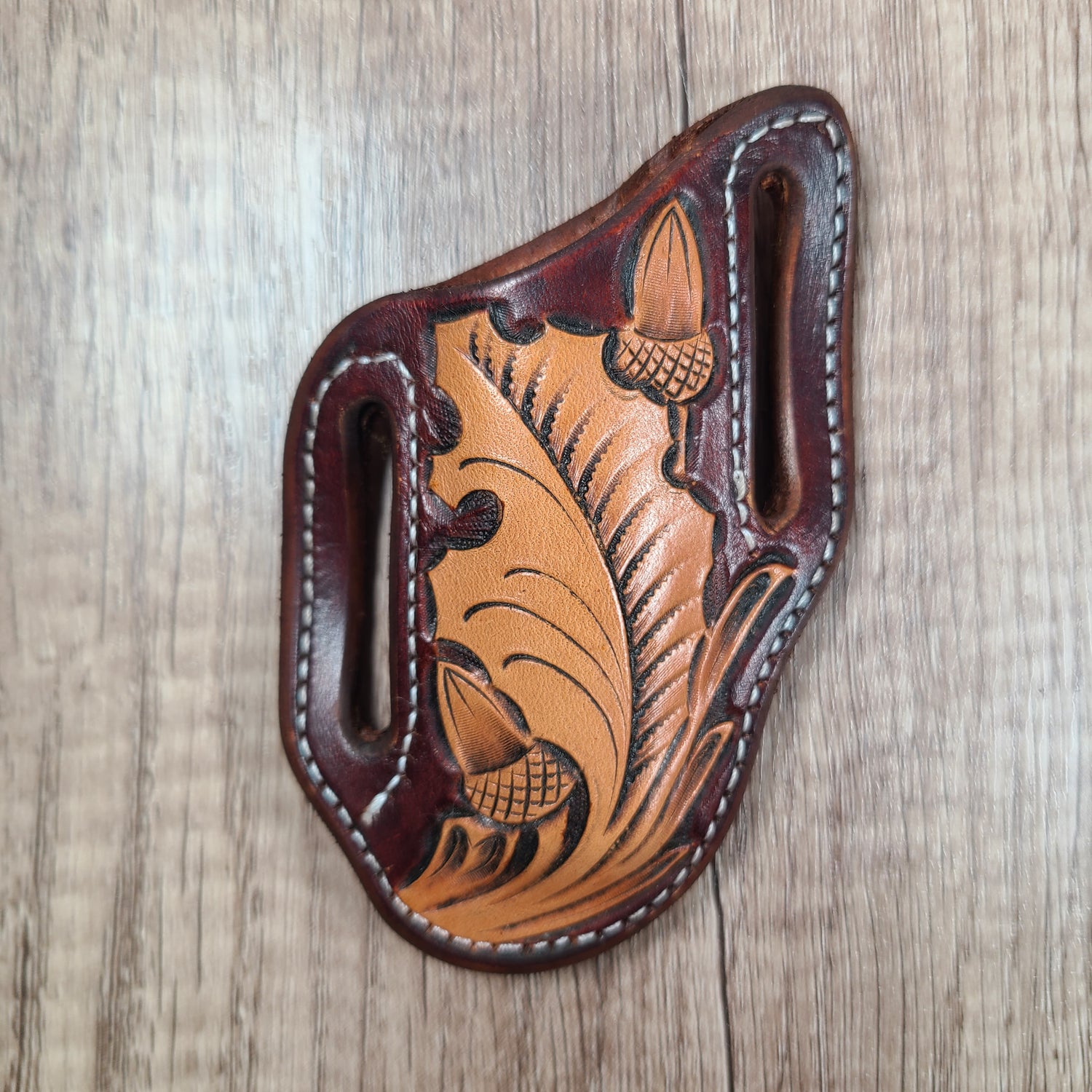 Oak Leaf Tooled Leather Scabbard with Case Knife