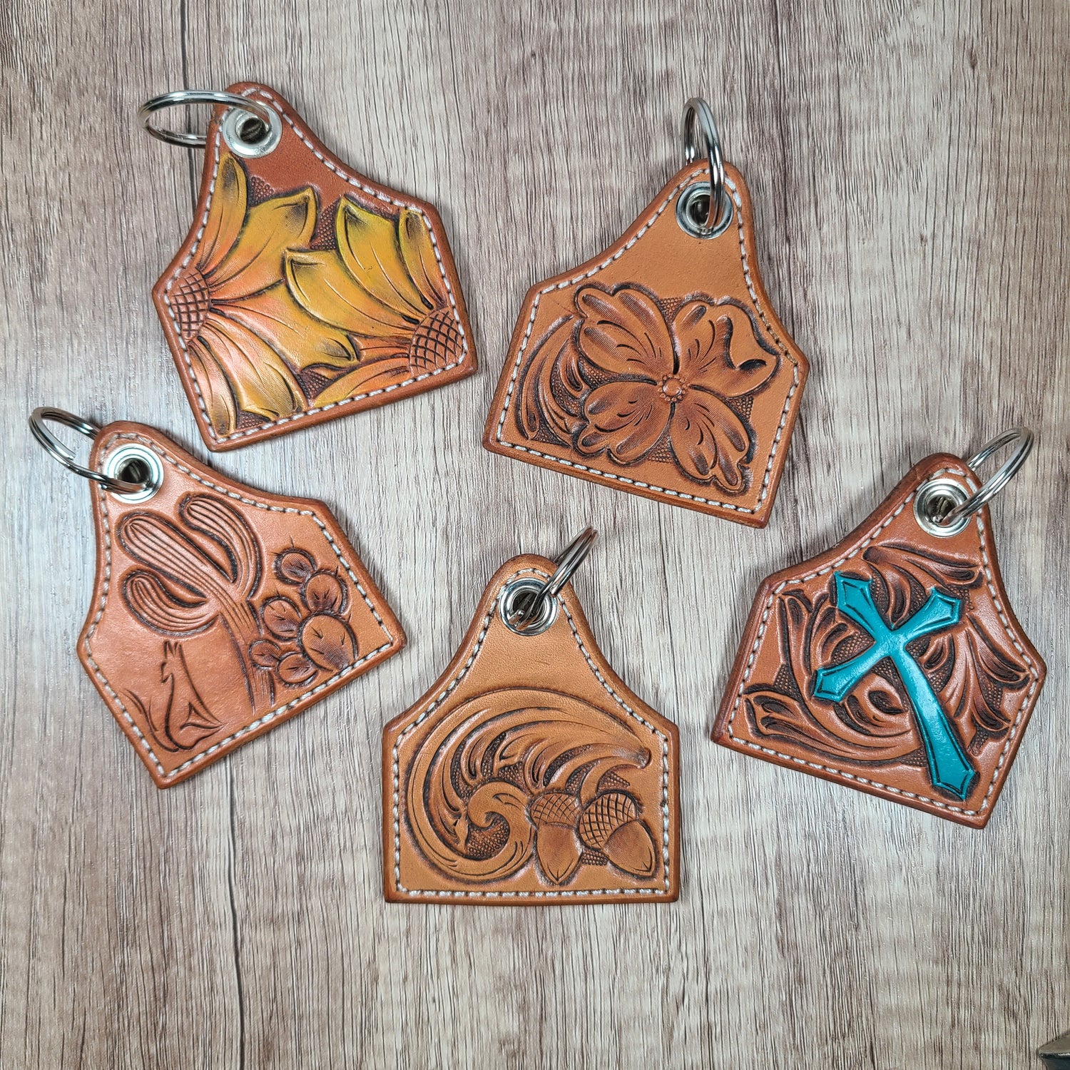 Cow Tag Leather Keychain - In Stock