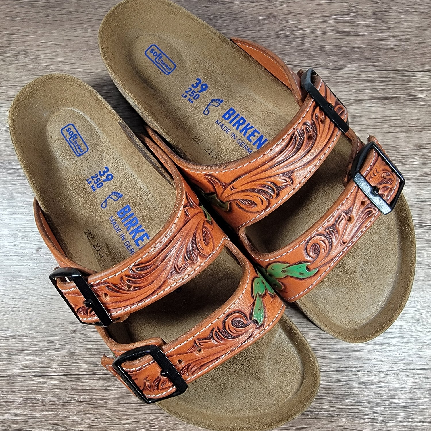 Floral with Desert Design Tooled Leather Sandal - In Stock