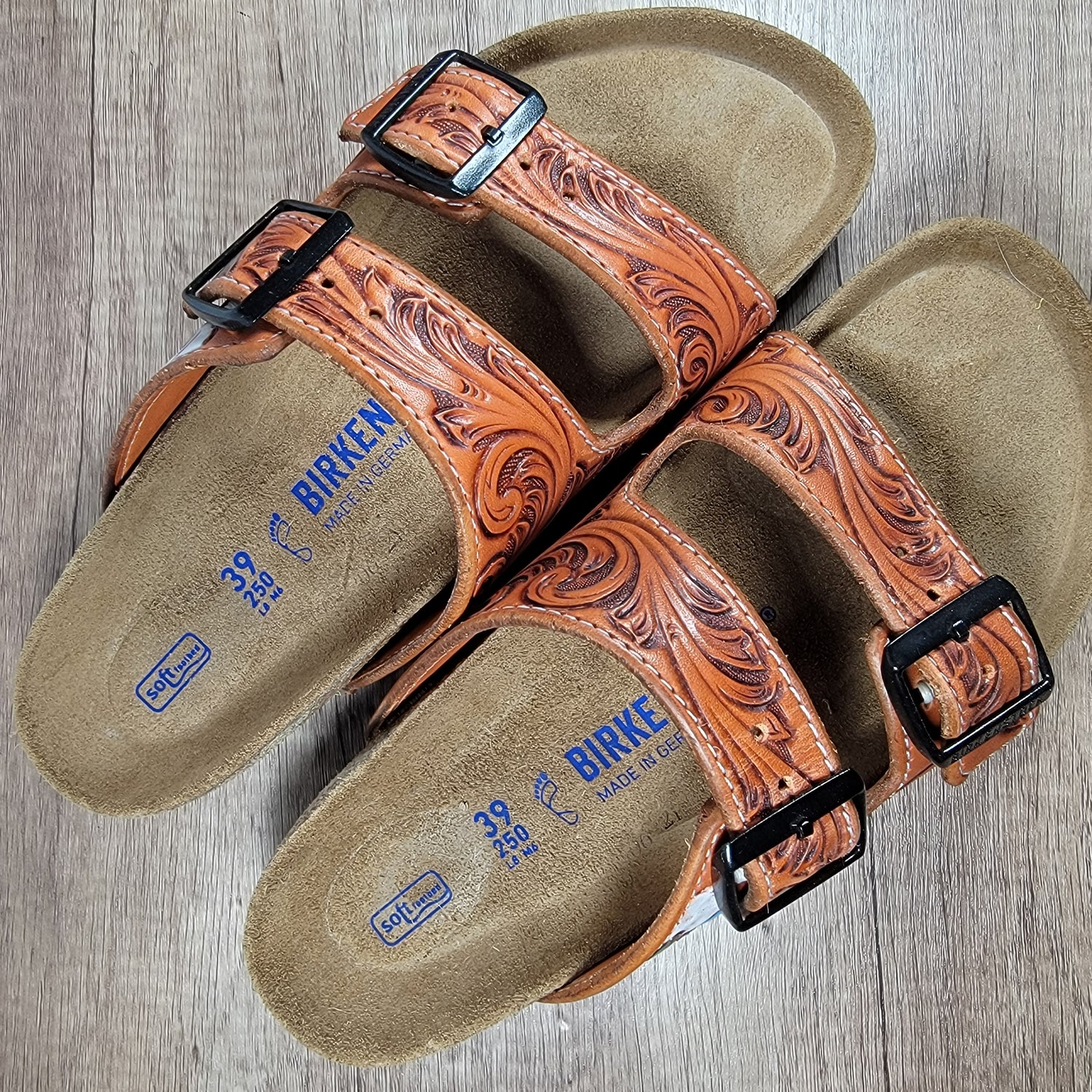 Floral with Desert Cactus Design Tooled Leather Sandal - In Stock