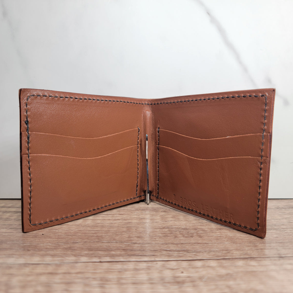 Bi-fold Money Clip Floral Tooled Leather Wallet In-Stock