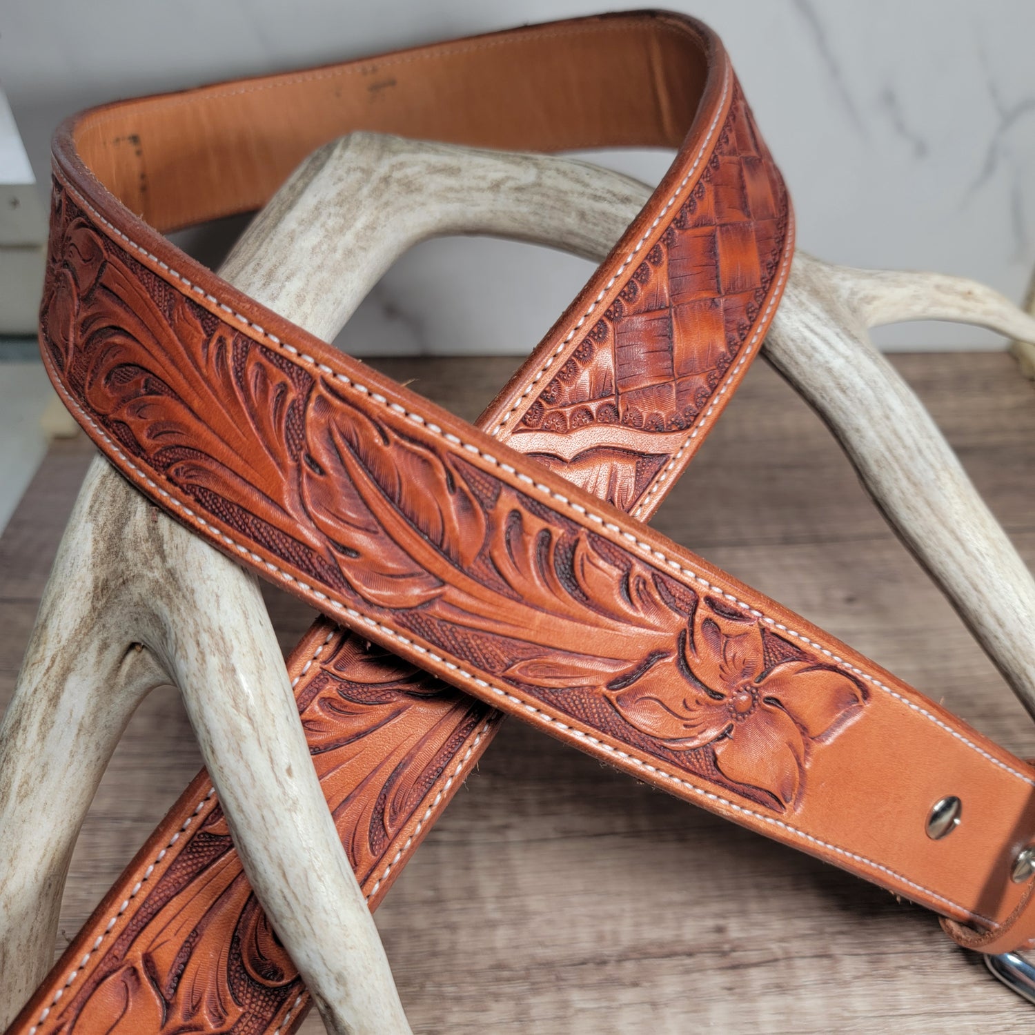 Floral and Weave Leather Belt - In Stock