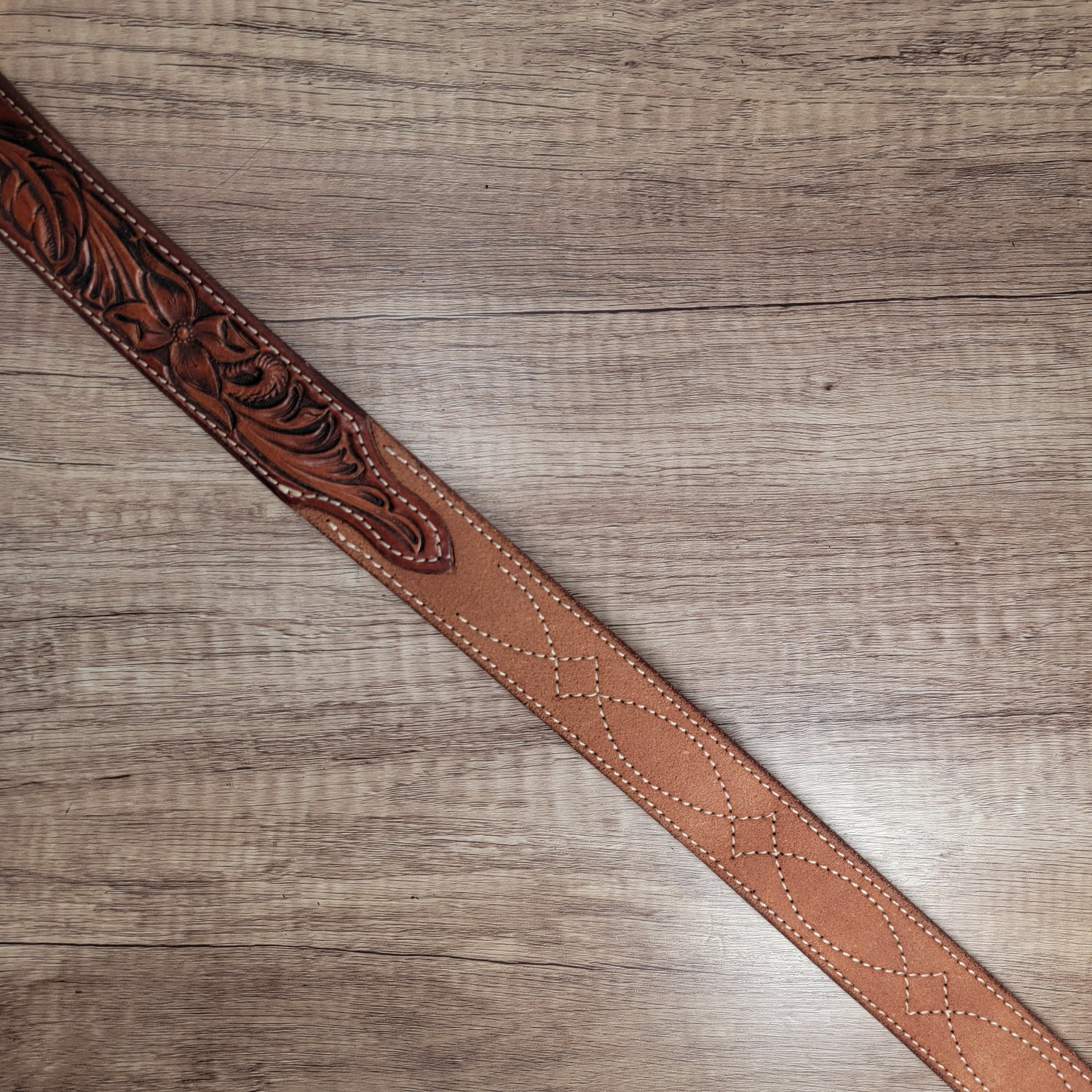 Floral and Rough Out with Decorative Stitch Leather Belt - In Stock