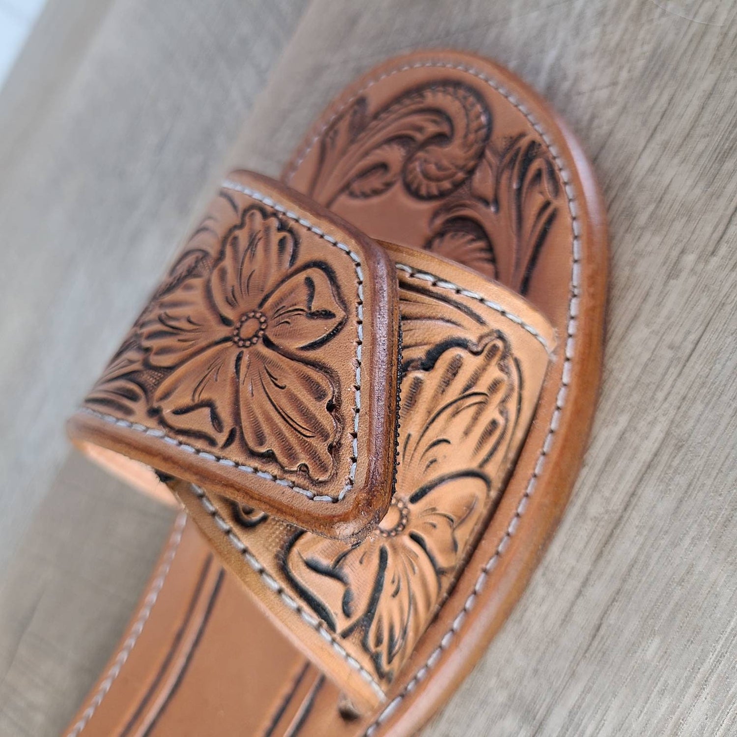 Floral Tooled all Leather Sandals