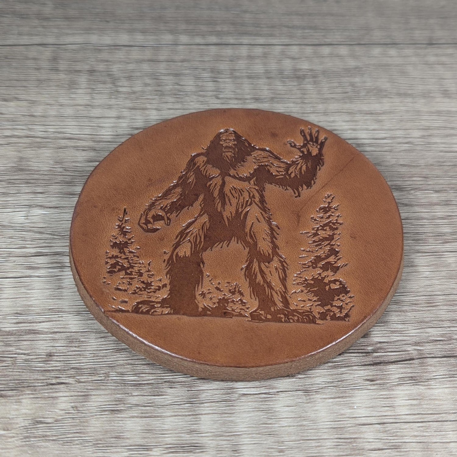 Bigfoot Leather Coasters - Set of 4 Handmade Embossed Coasters - Rustic Home Décor