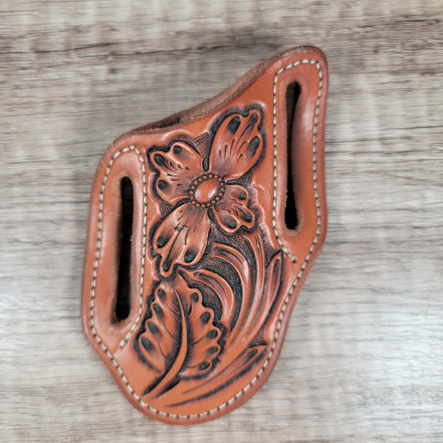 Floral Tooled Trapper Sheath - In Stock