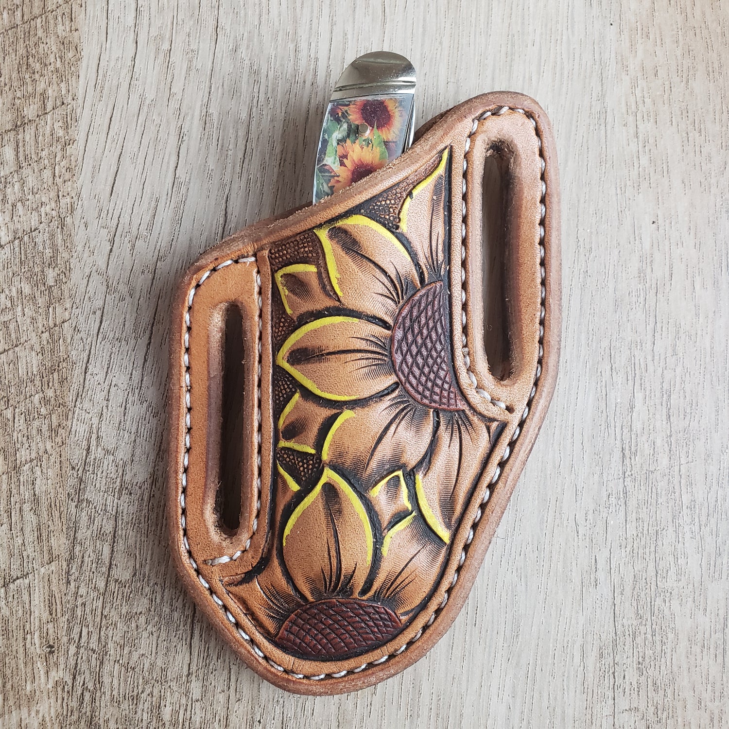 Sunflower Tooled Sheath and Knife