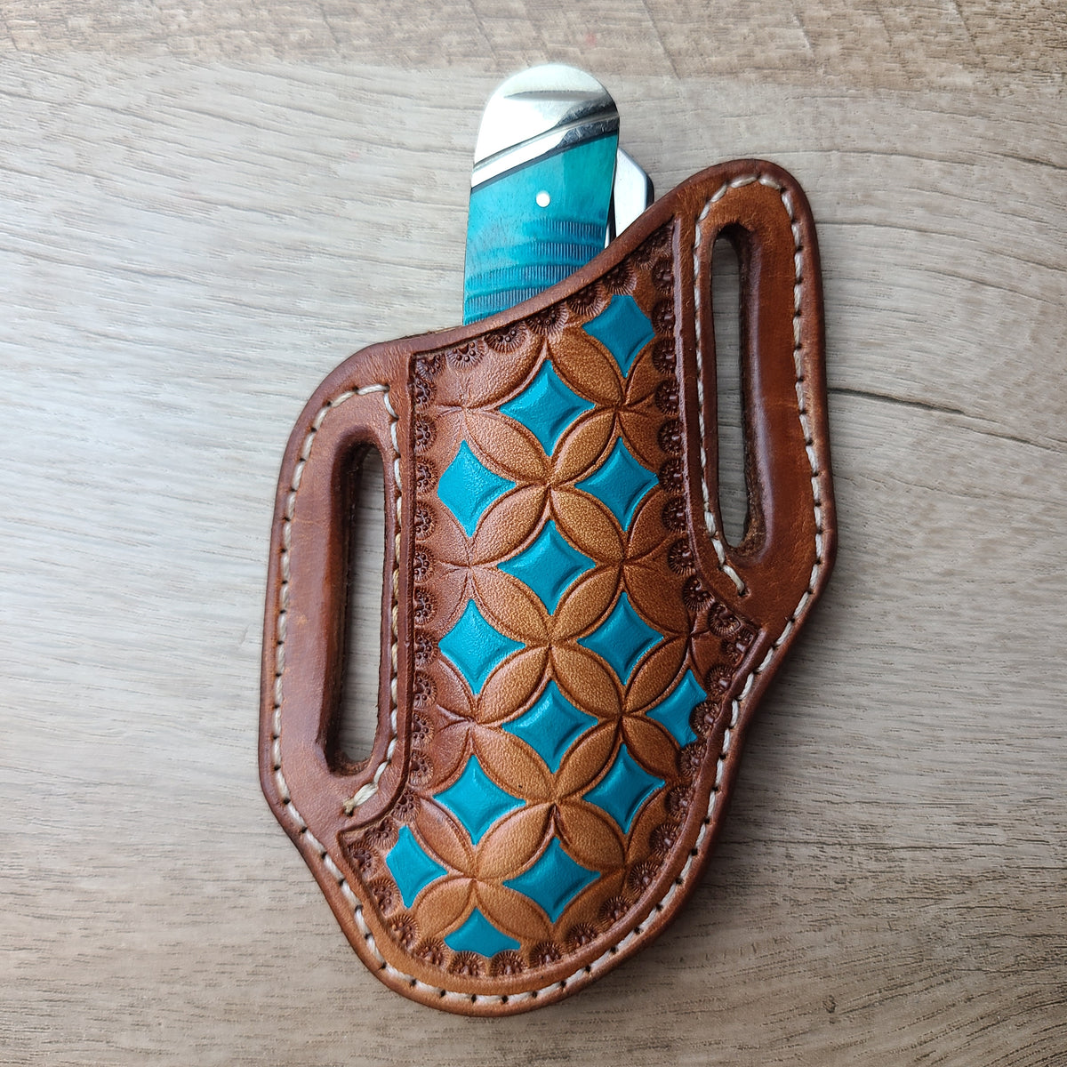 Geometric Stamped Turquoise Sheath and Knife