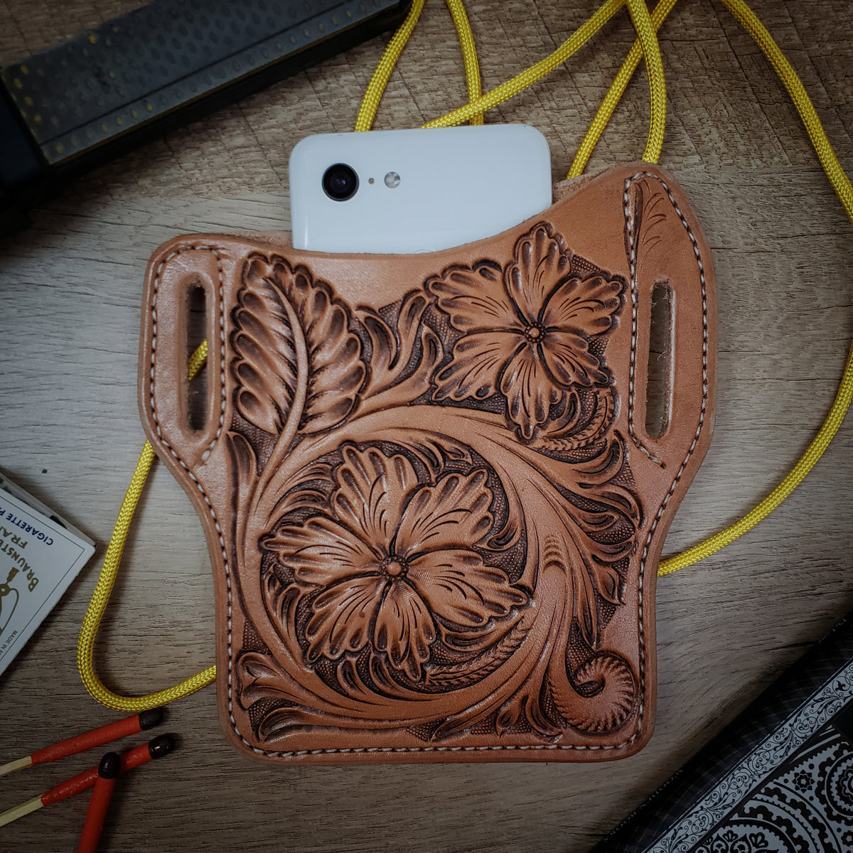 Cell Phone Holder with Belt Loops Floral tooled