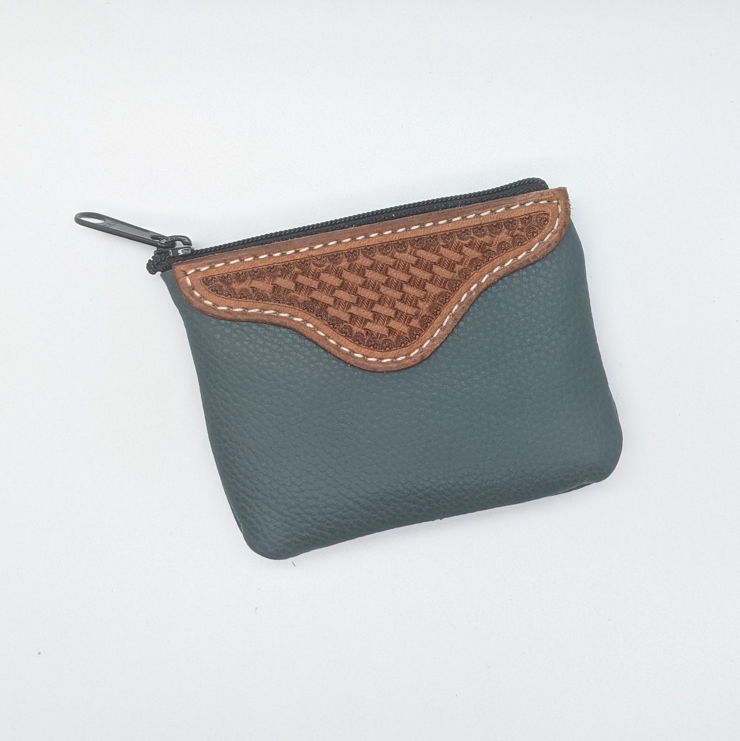 basket stamped blue Leather Coin Purse