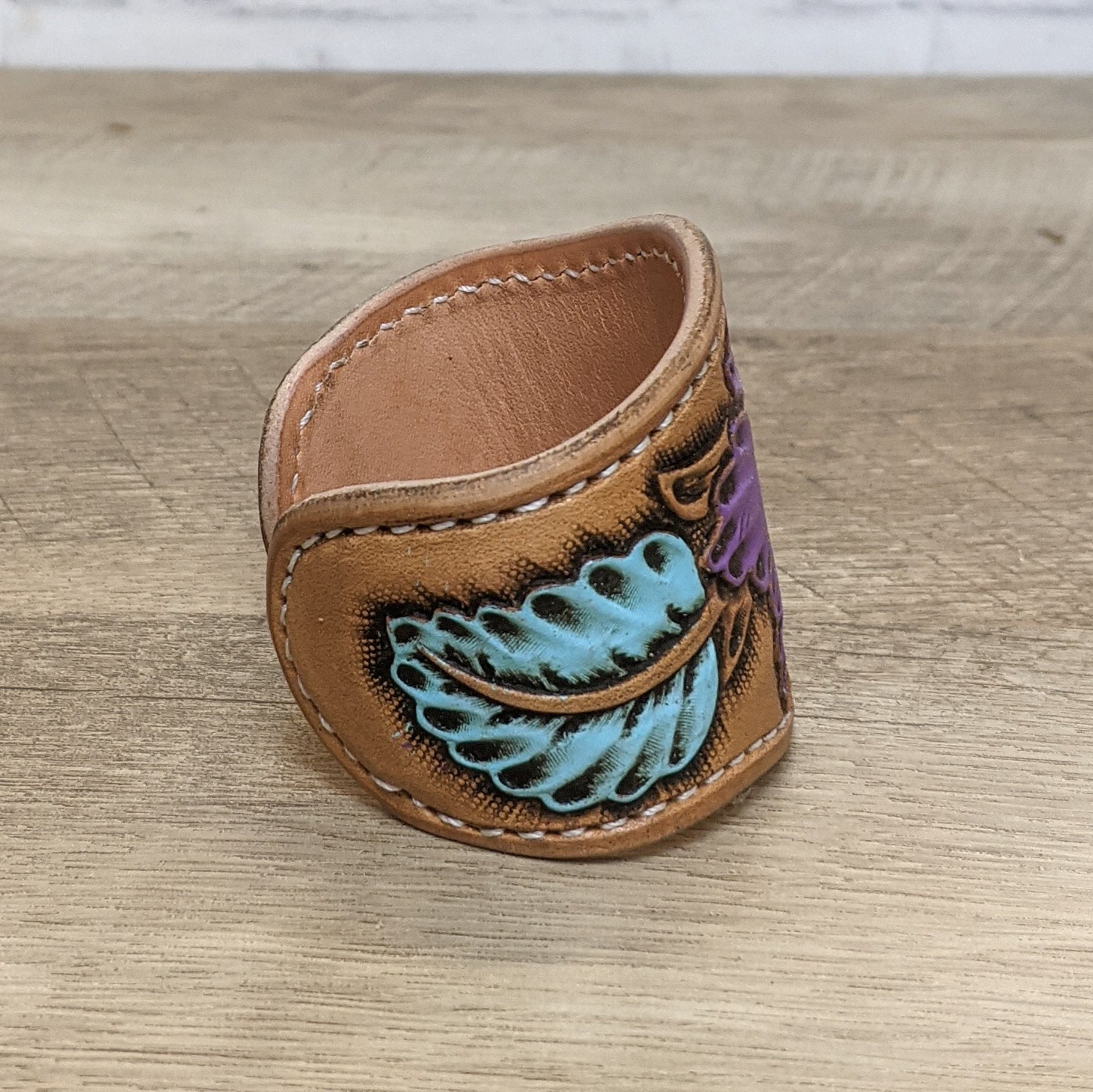Purple flower leather cuff bracelet