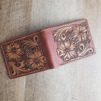 Bi-fold Floral Tooled Leather Wallet - In Stock