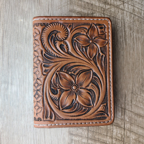Tooled Leather Slim Bi-Fold Card Wallet - In Stock