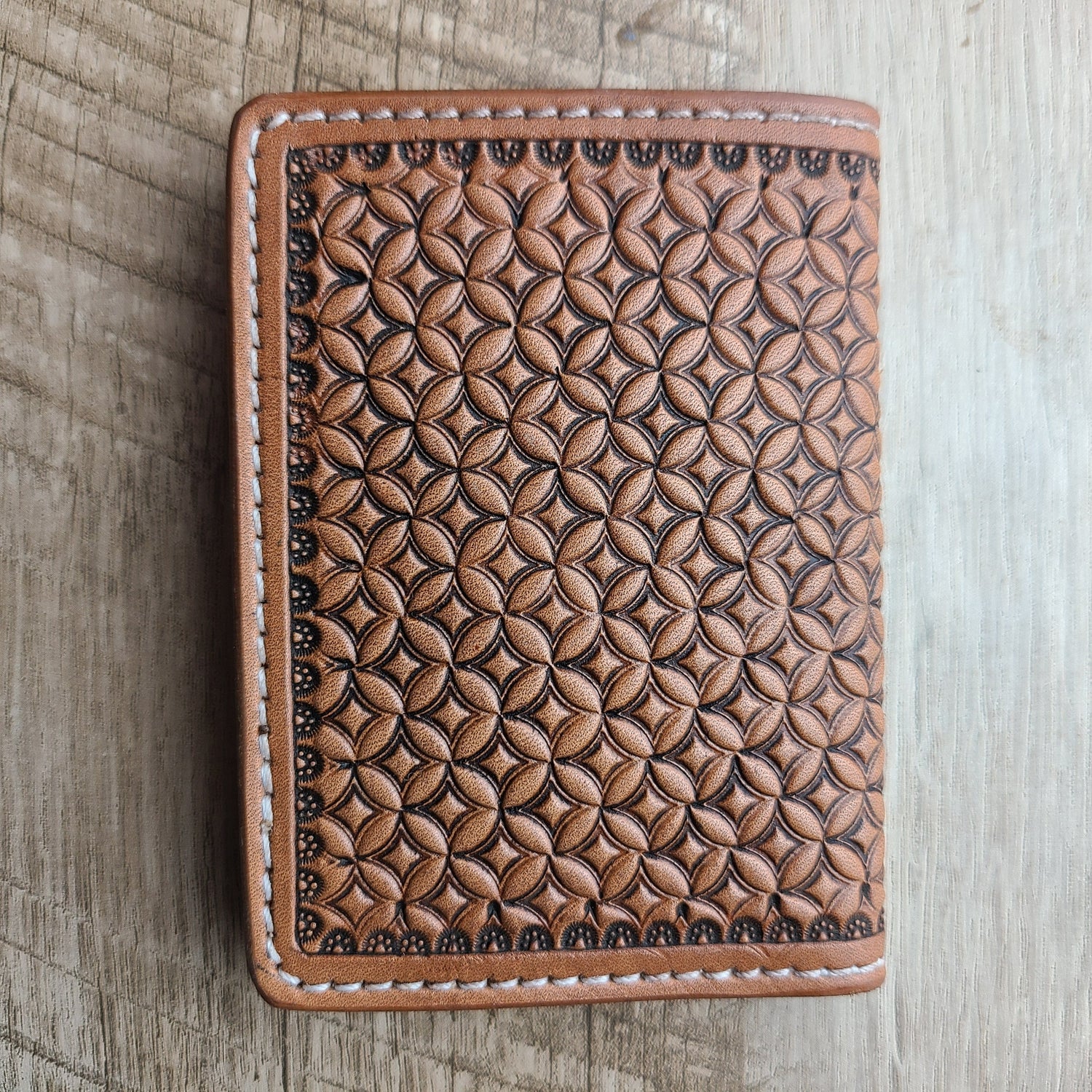 Tooled Leather Slim Bi-Fold Card Wallet - In Stock