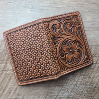 Tooled Leather Slim Bi-Fold Card Wallet - In Stock
