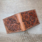 Bi-fold Floral and Cross Leather Wallet - In Stock