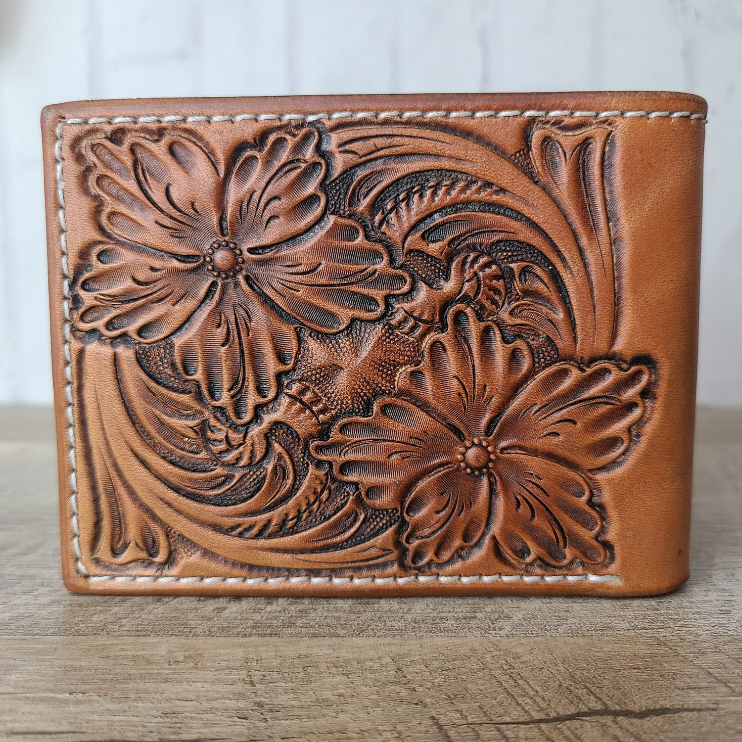 Bi-fold Floral and Cross Leather Wallet - In Stock