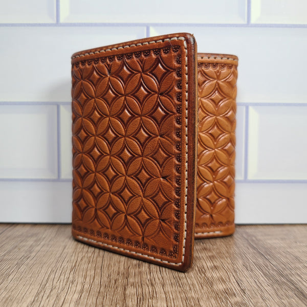 Geometric Stamped Leather Trifold Wallet - In Stock
