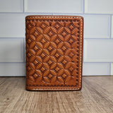 Leather trifold wallet geometric stamped with 5 card slots