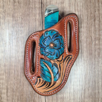 Leather Hand Painted Floral Pancake Sheath
