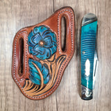 Leather Hand Painted Floral Pancake Sheath