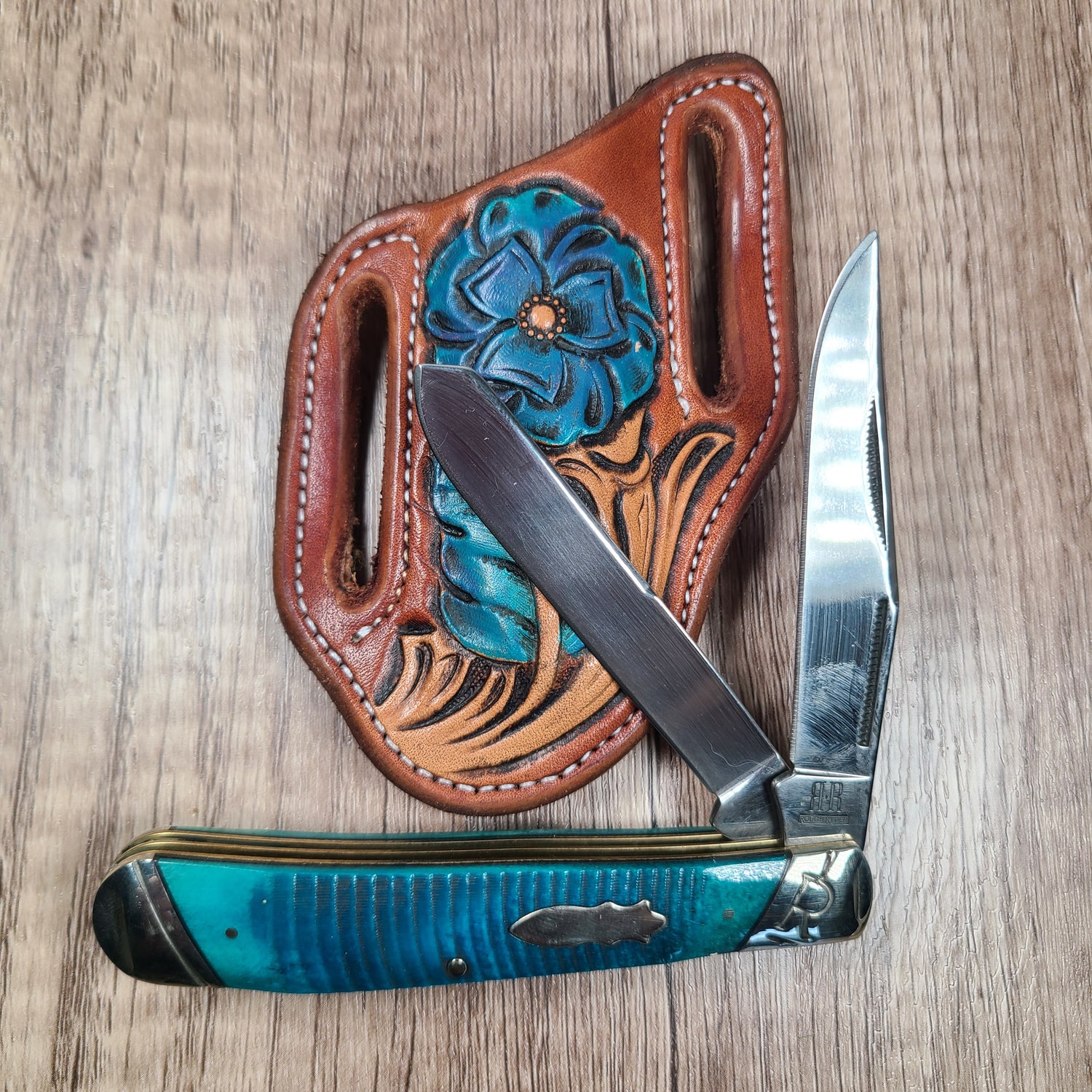 Leather Hand Painted Floral Pancake Sheath