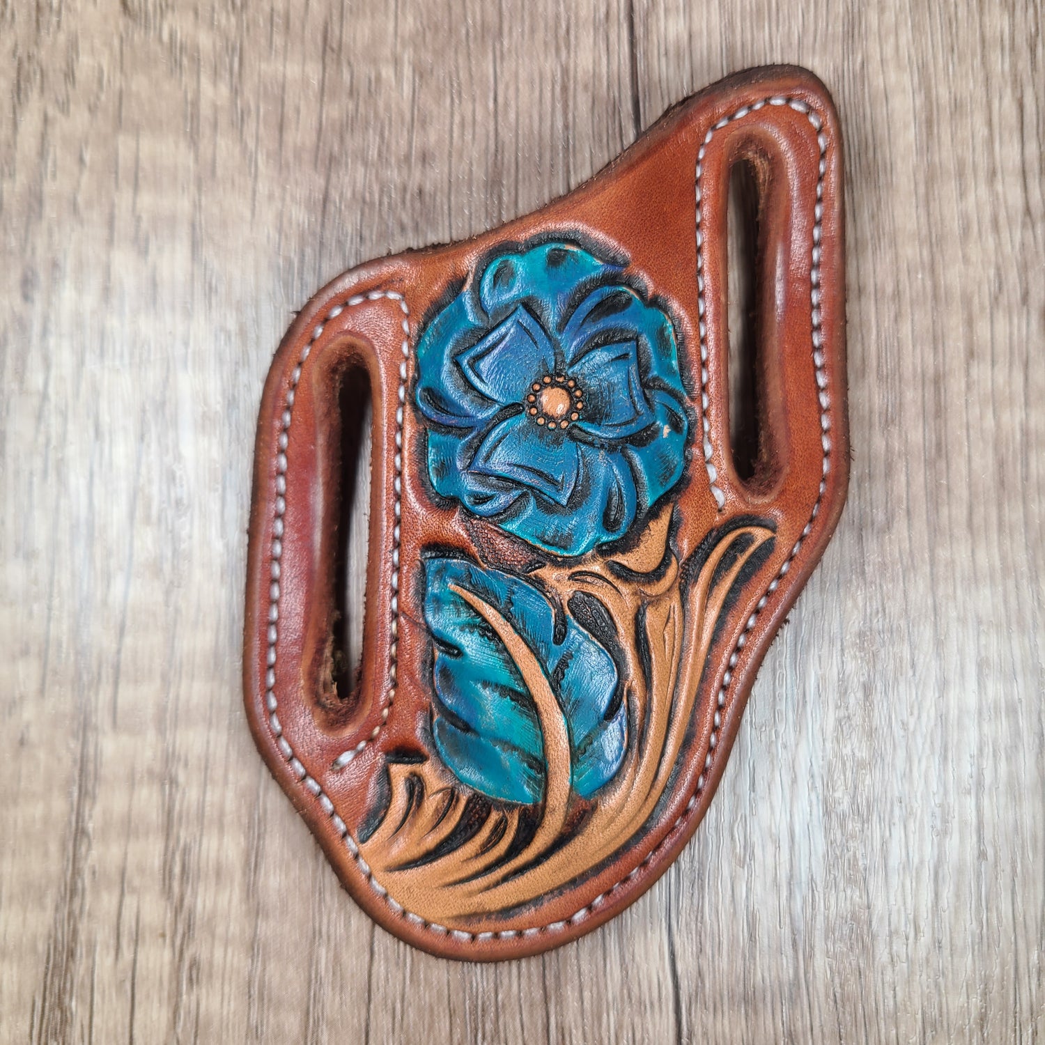 Leather Hand Painted Floral Pancake Sheath