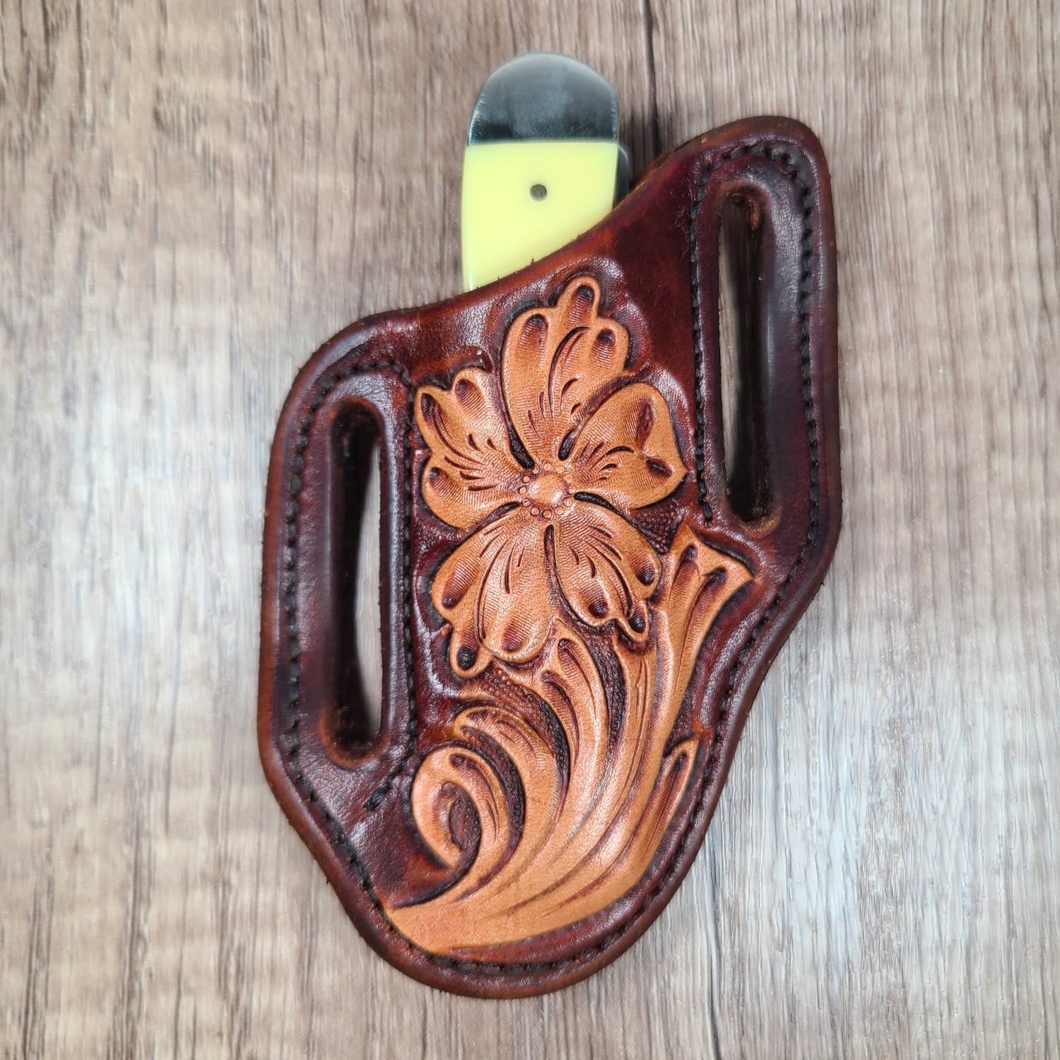 Leather Floral Tooled Scabbard with Case Knife