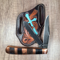 Cross and Scroll Hand Tooled Knife Sheath
