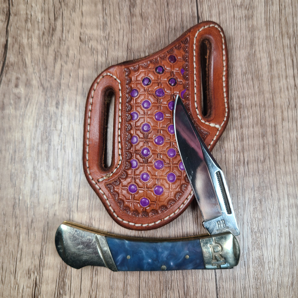 Purple Accented Geometric Dot Pancake Sheath wth Lockback - In Stock