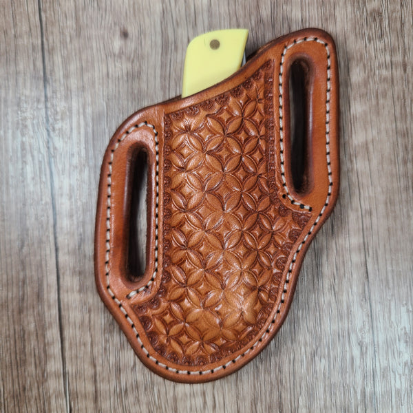 Geometric Stamped Pancake Knife Scabbard with Case Sod Buster Jr In