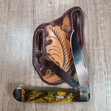 Oak Leaf Tooled Leather Scabbard with Case Knife
