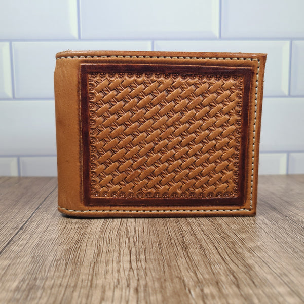 Basket Stamped Bi-fold Leather Wallet - In Stock