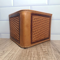 Basket Stamped Bi-fold Leather Wallet - In Stock