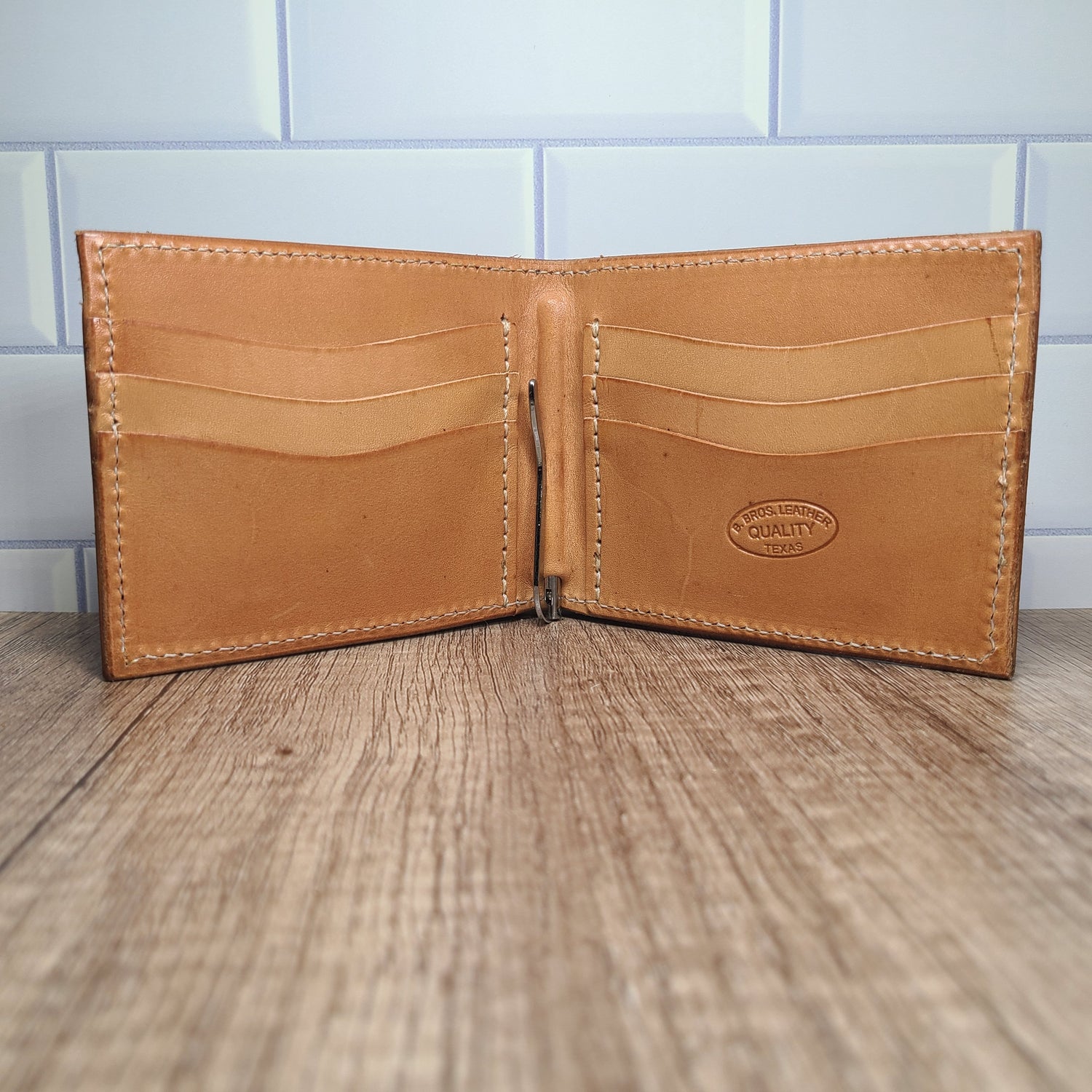 Floral Tooled Leather Wallet with Chocolate Brown Background In-Stock