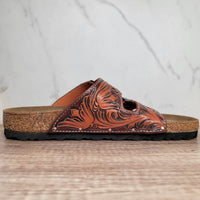 Floral Tooled Leather Sandal - In Stock