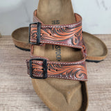 Floral Tooled Leather Sandal - In Stock