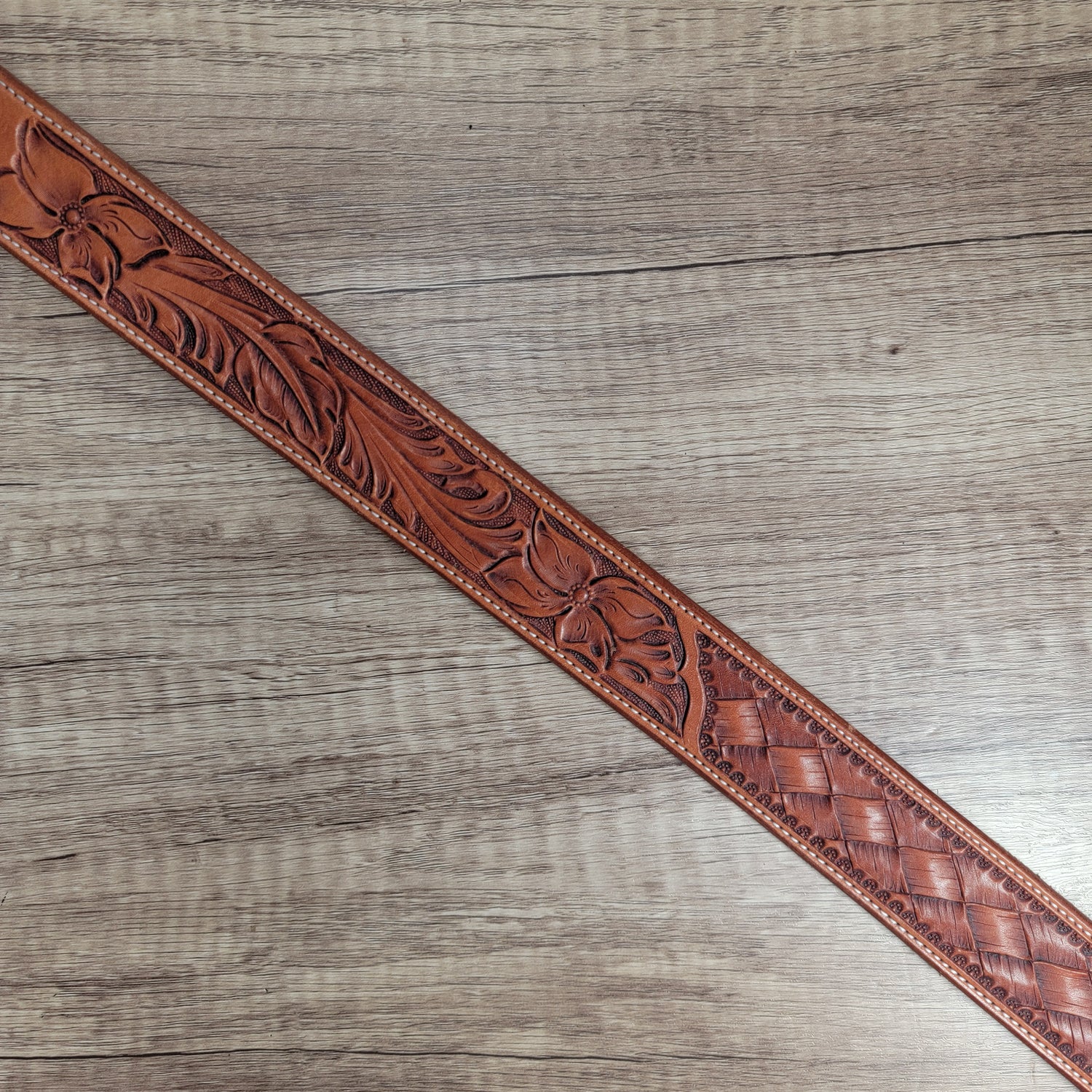 Floral and Weave Leather Belt - In Stock