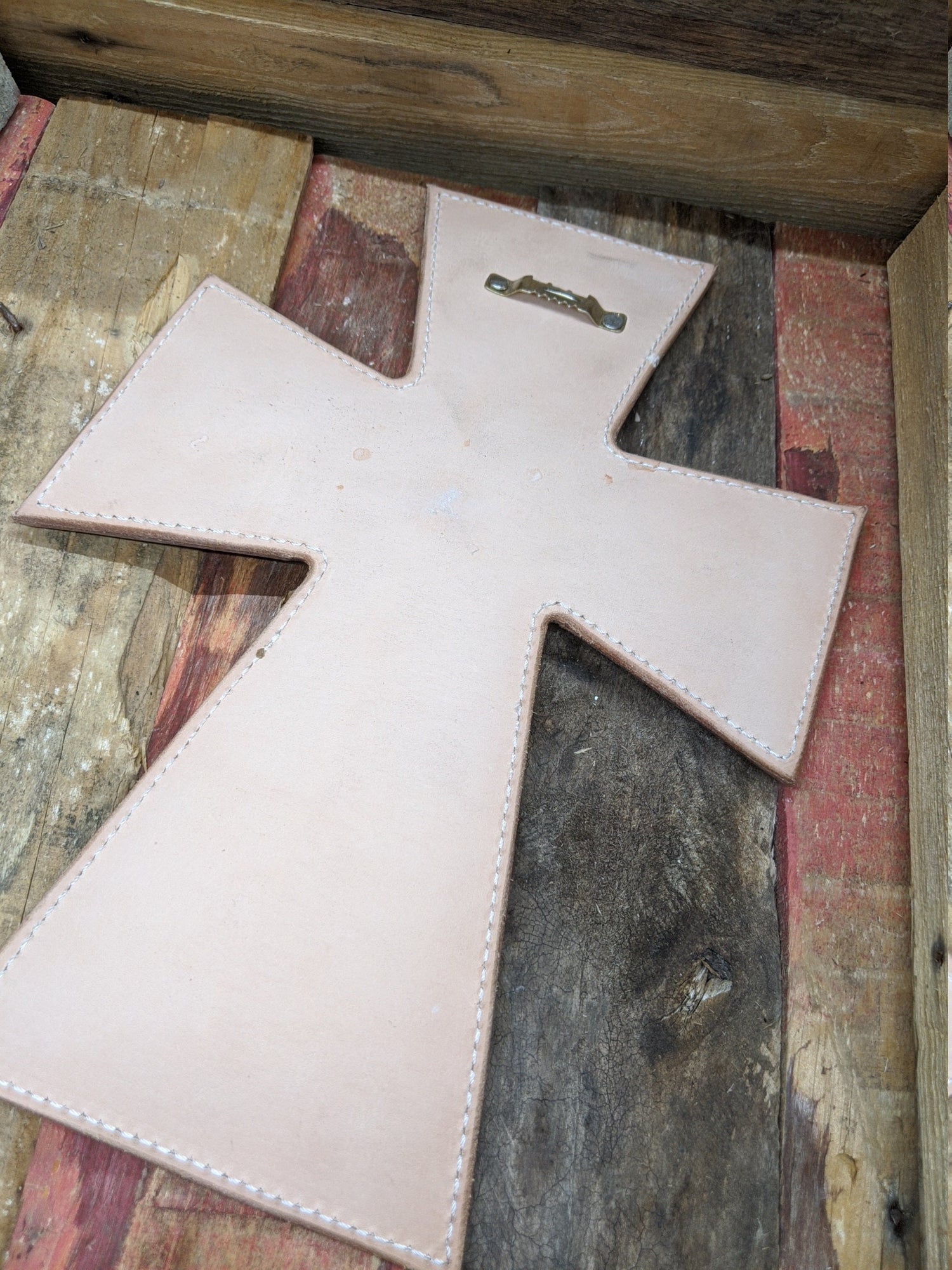 Floral Carved Leather Wall Hanging Cross