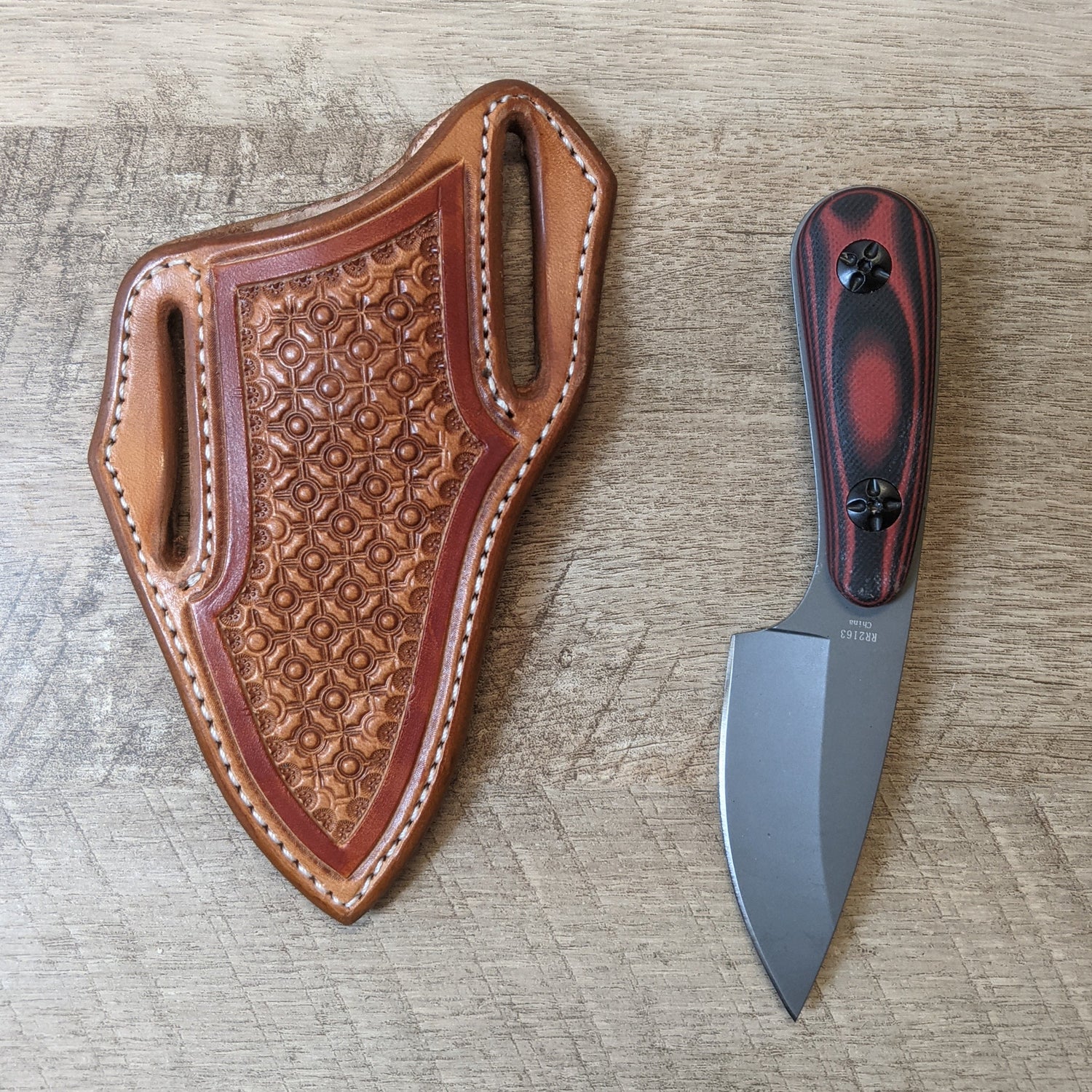 Rough Rider Fixed Blade Knife with G-10 Handle with a Geometric and Dyed Border Pattern