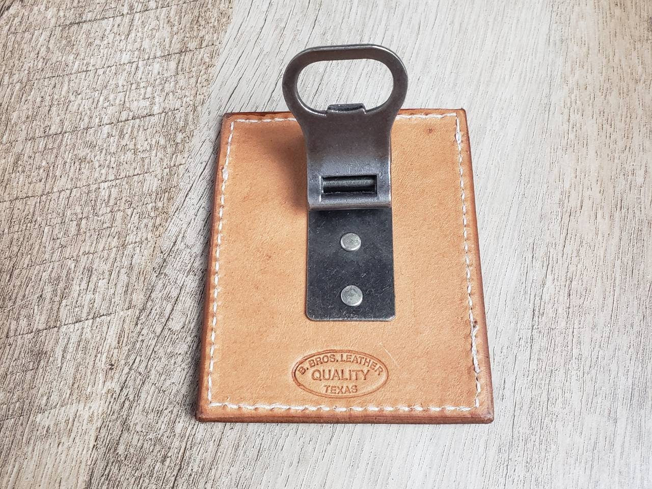 Basket Stamped Leather Card Wallet with Attached Metal Money Clip