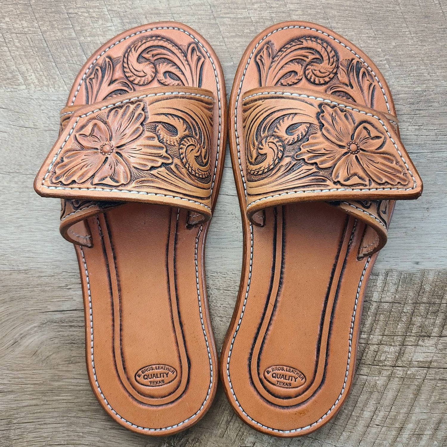 Floral Tooled all Leather Sandals