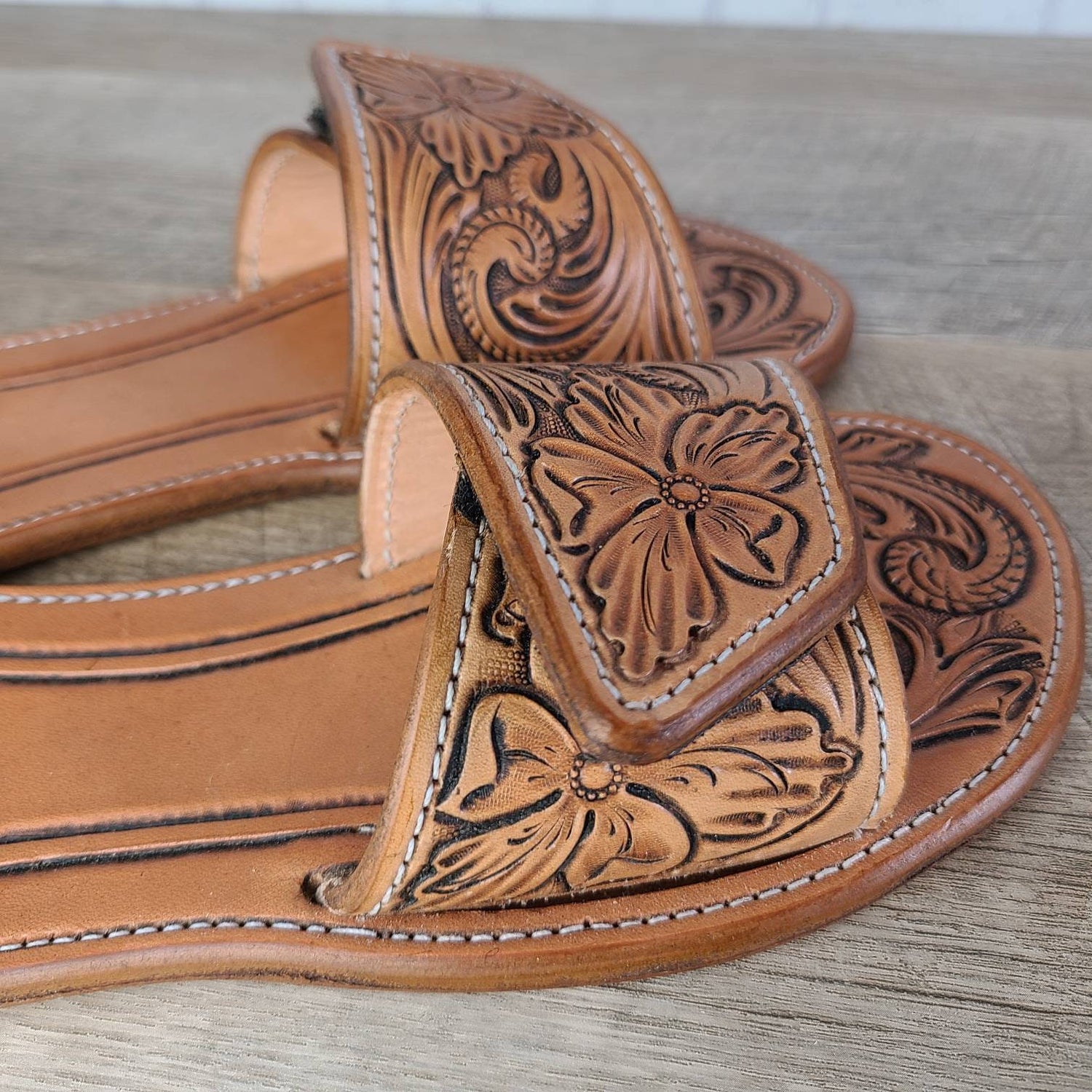Floral Tooled all Leather Sandals