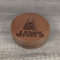Jaws Movie-Themed Leather Coasters - Set of 4 Handmade Embossed Coasters Jaws Decorations Home