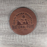 Great Smoky Mountains Leather Coasters - Set of 4 Handmade Bear and Mountain Design Great Smoky Mountains National Park