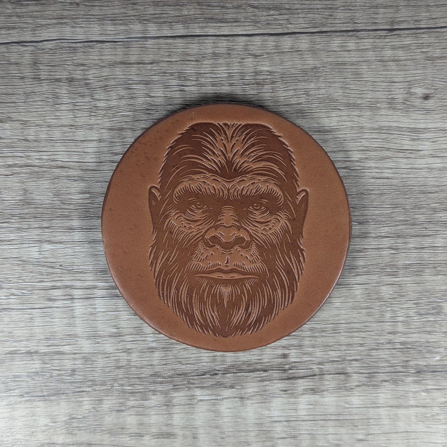 Sasquatch Head Leather Coasters - Set of 4 Handmade Embossed Coasters