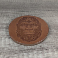 Sasquatch Head Leather Coasters - Set of 4 Handmade Embossed Coasters